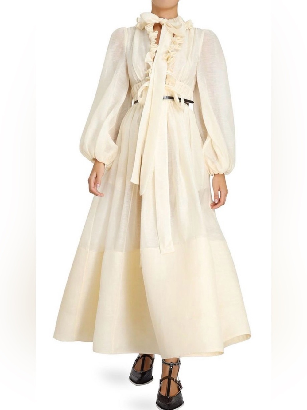 Zimmermann Botanica Long-Sleeve Ruffle-Neck Organza Dress